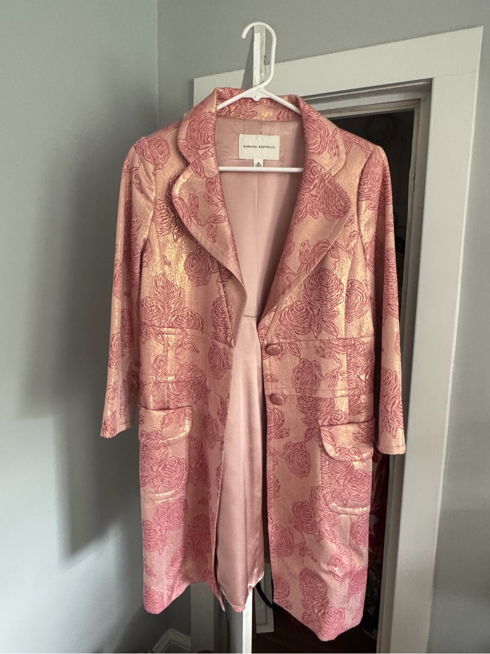 Banana Republic Pink Metallic Brocade Blazer